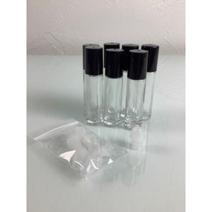 Clear glass black cap roll on bottles 10 ml qty 7 NEW